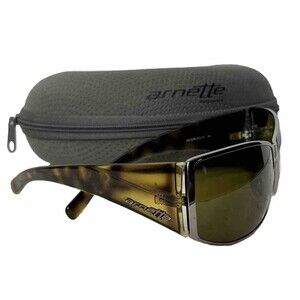 ARNETTE Sunglasses Vintage 90s Silver‎ Metal Rim Tortoise Shell Arms Italy Case